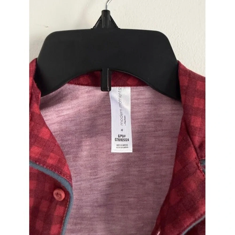 Holiday Modern Moments Pajama Top Kids 4T Red Gingham Candy Cane Button Down PJ